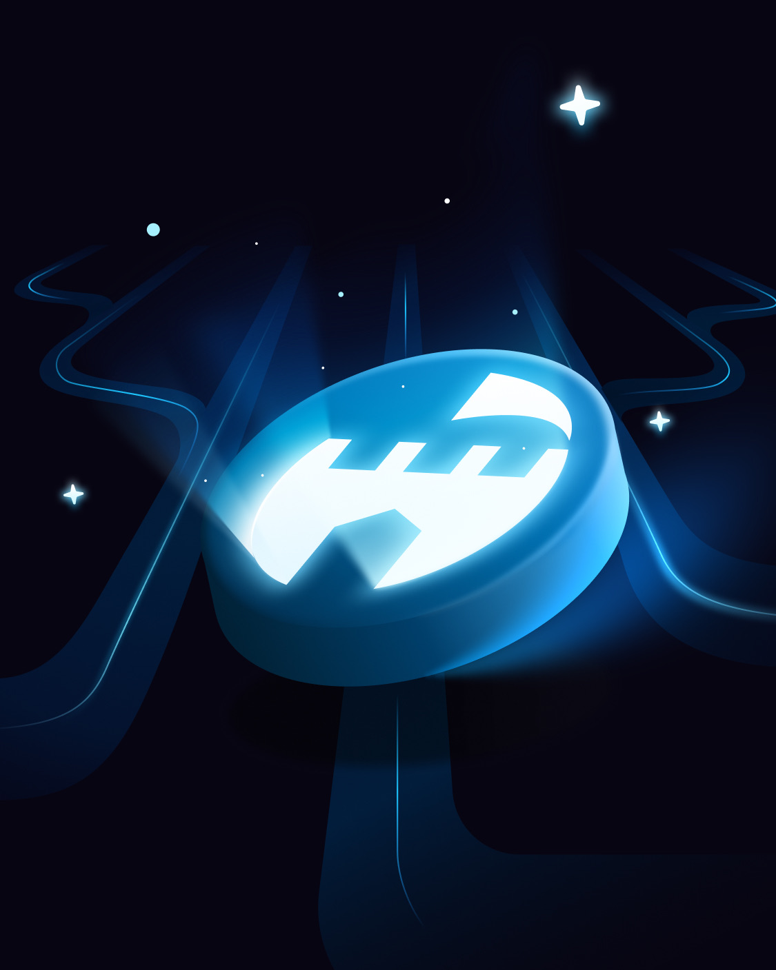 Glowing blue token on a dark starfield