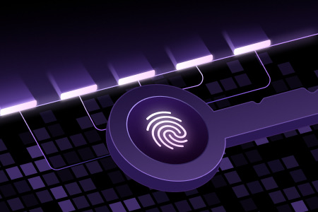 Fingerprint key on a dark keyboard surface